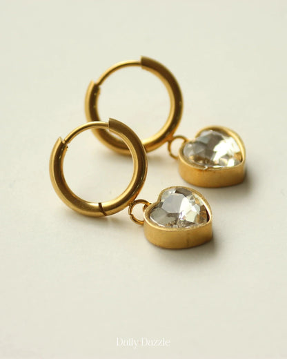 Heart Drop Hoops – 18K Gold-Plated
