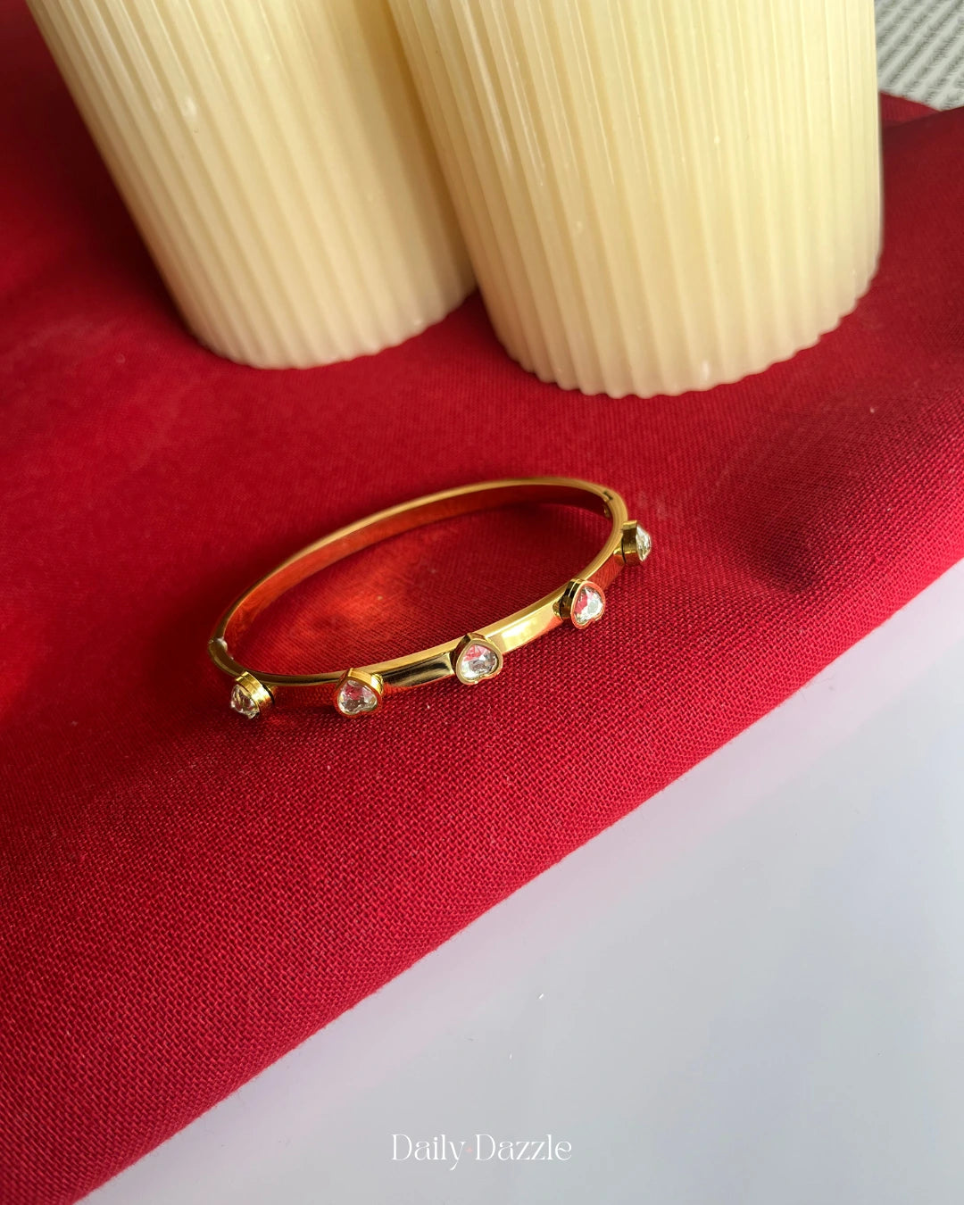 Heart Stone Openable Bangle-18K Gold plated