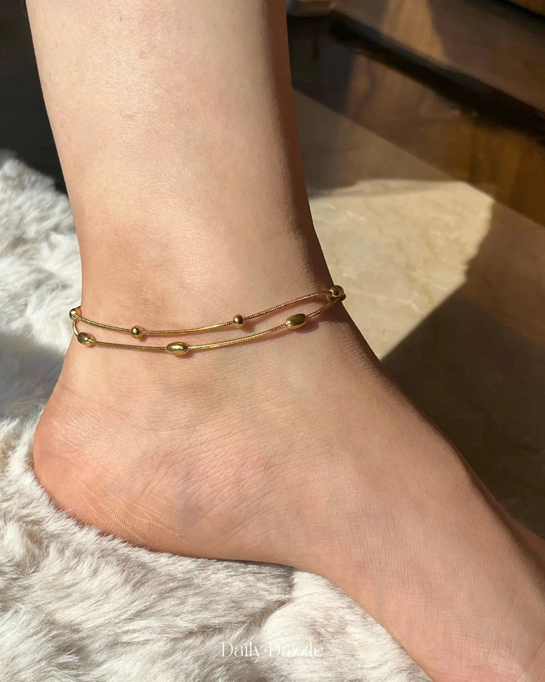 Dual-Layer Beaded Anklet