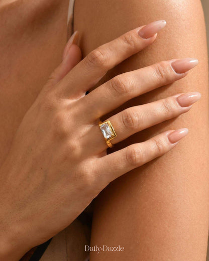 Emerald Cut Ring | 18k Gold plated