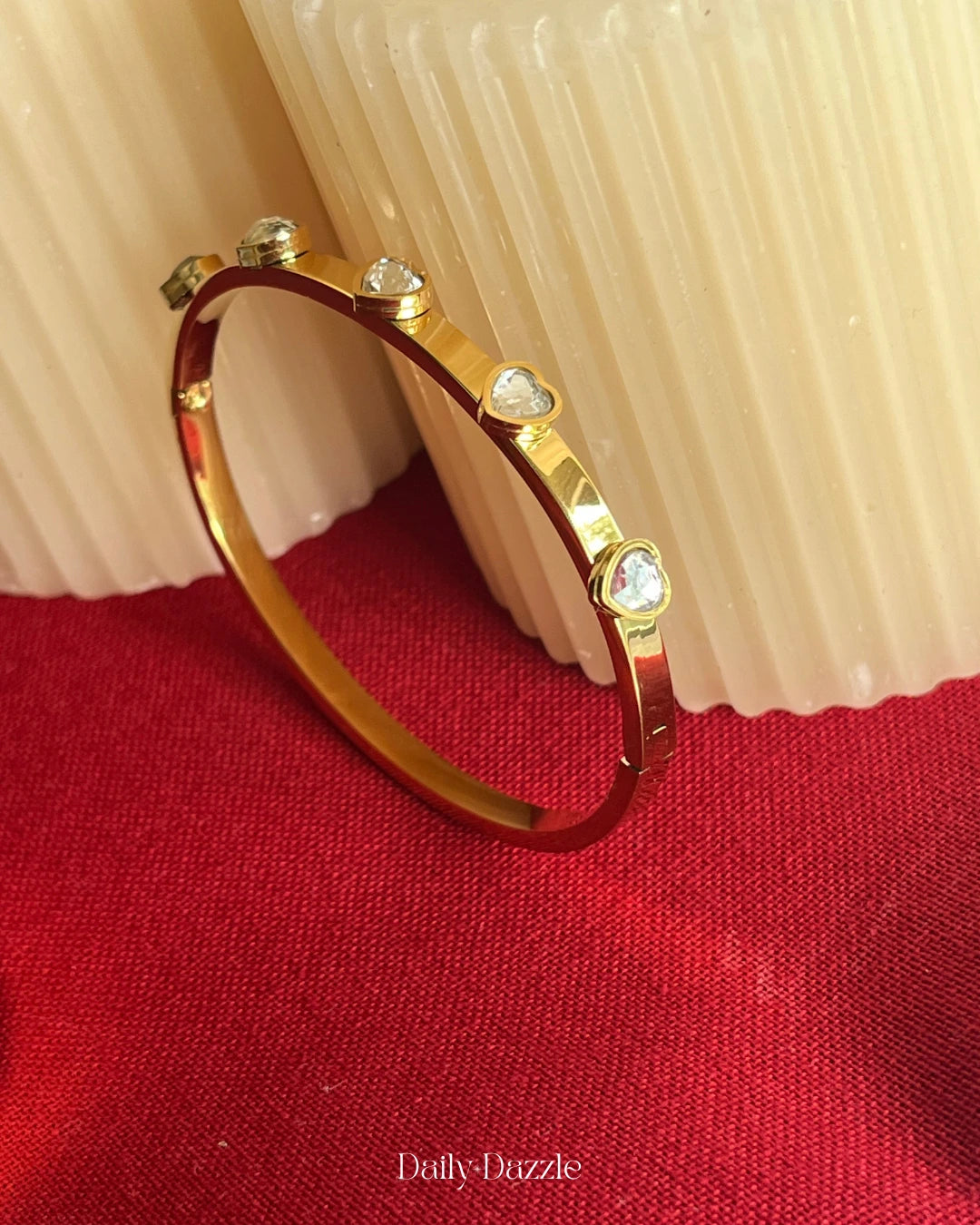 Heart Stone Openable Bangle-18K Gold plated