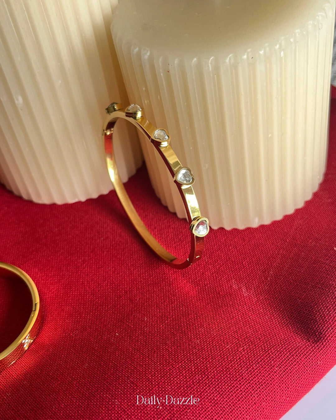 Heart Stone Openable Bangle-18K Gold plated