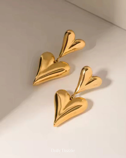 Golden Heart Drop Earrings