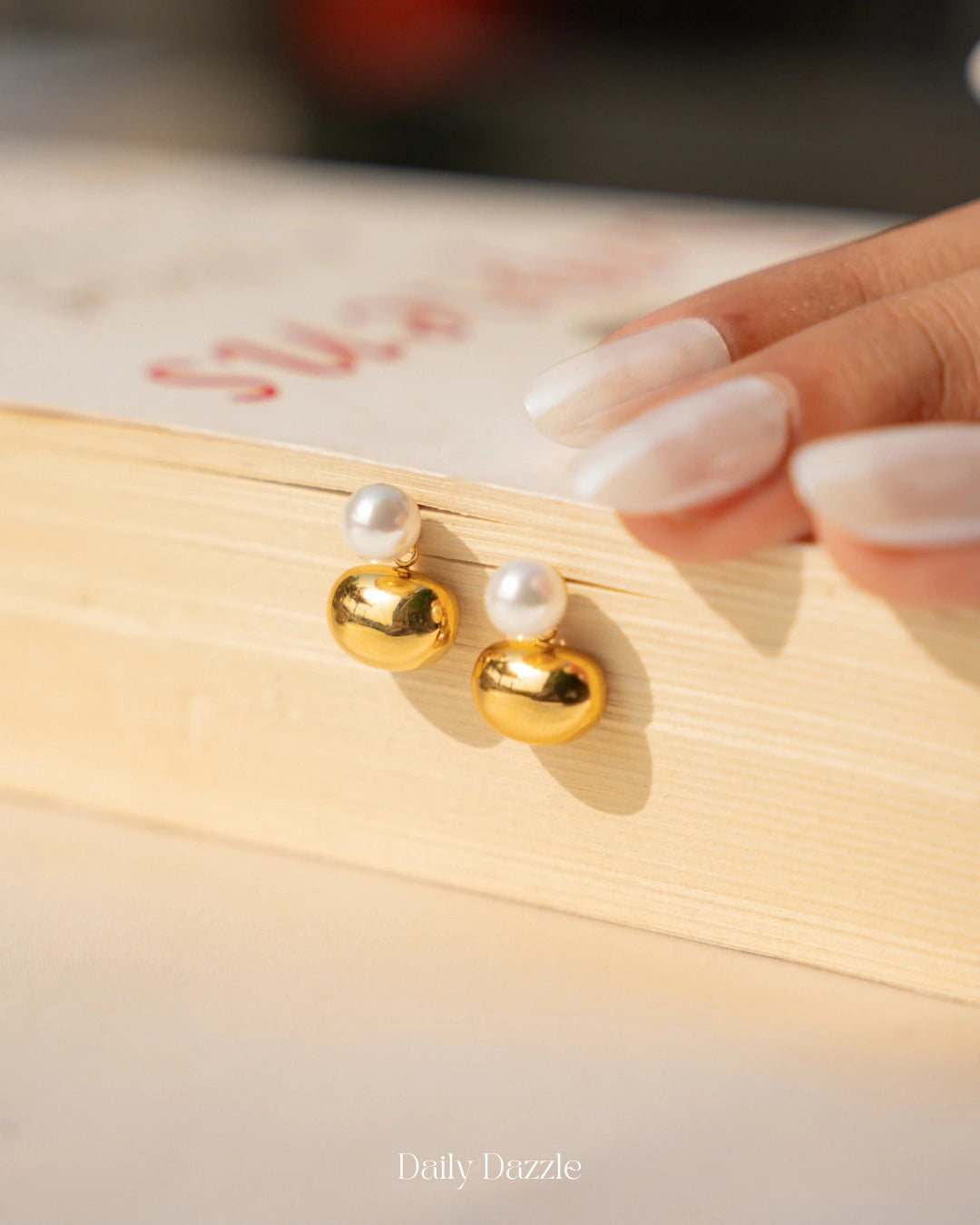 Golden Pearl Drop Earrings