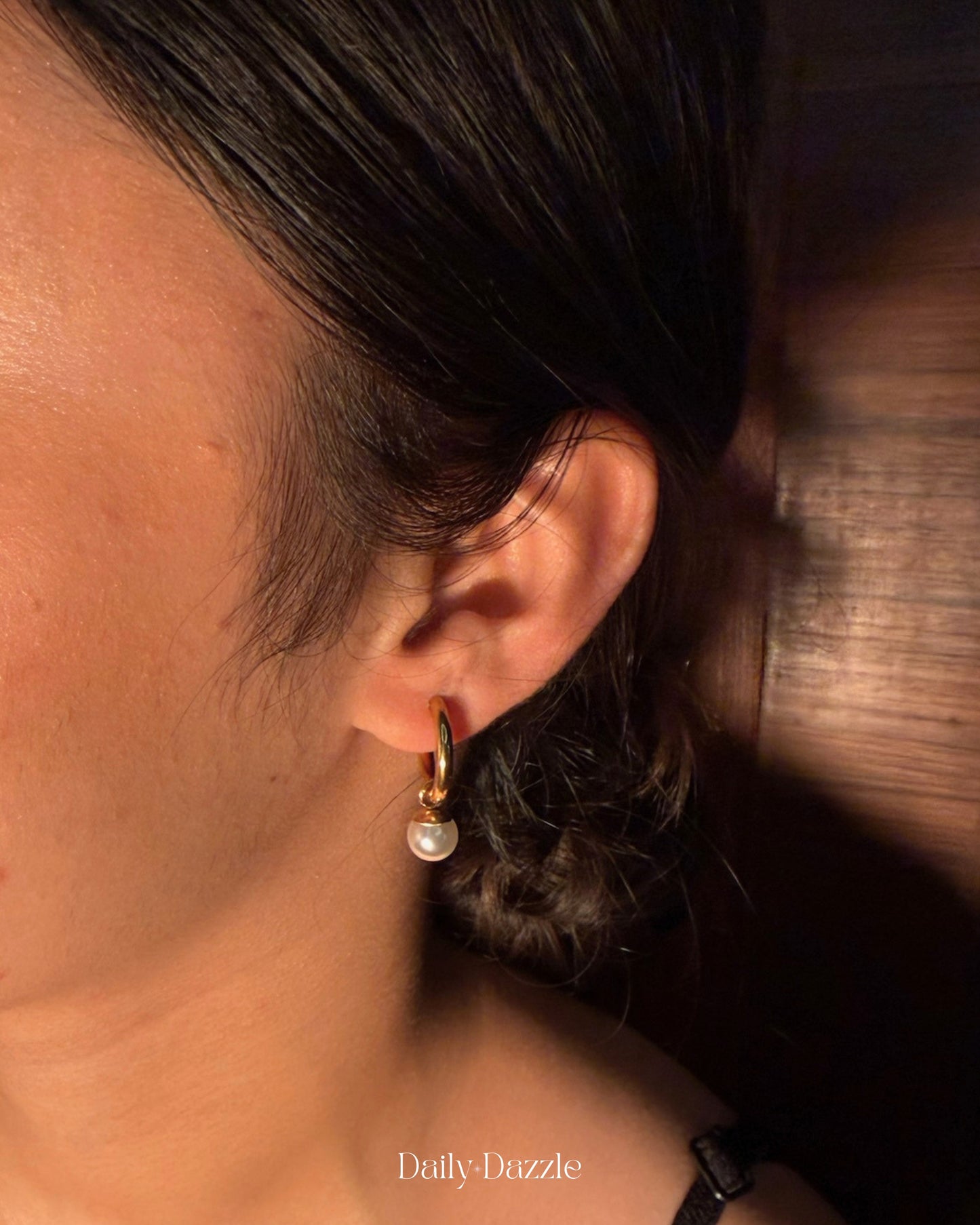 18K Gold Plated Mini Pearl Hoop