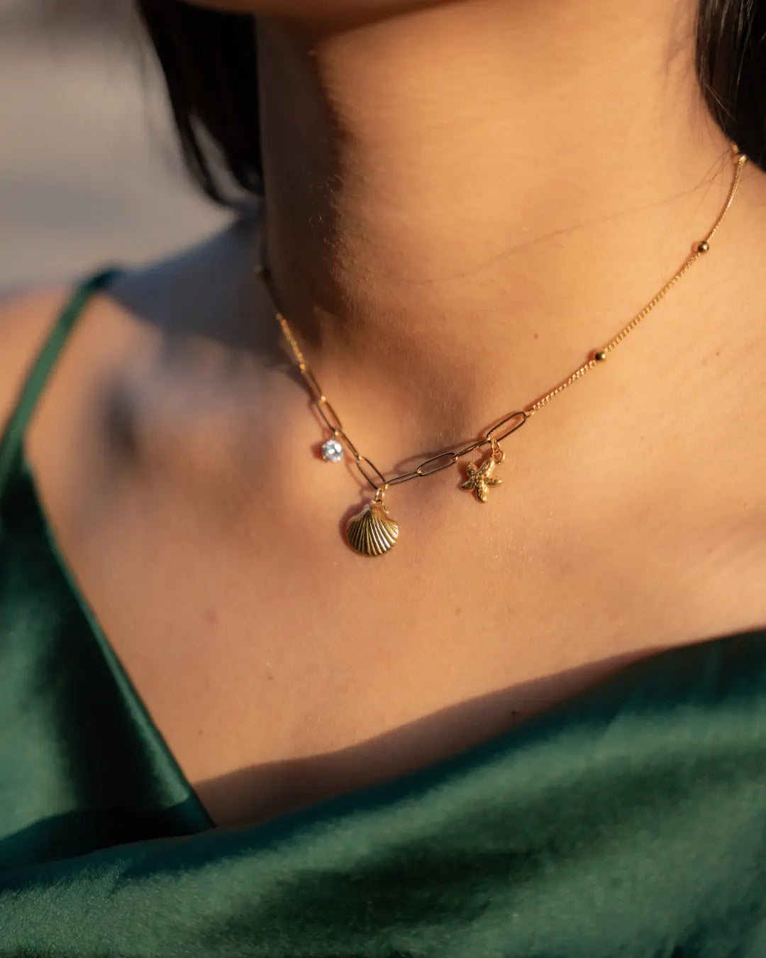 Golden Seashell Charm Necklace