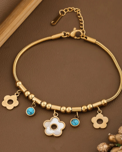 Golden Floral Charm Bracelet