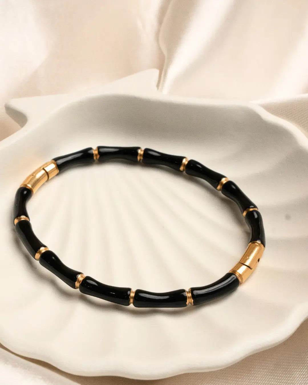 Black & Gold Bamboo-Inspired Bracelet